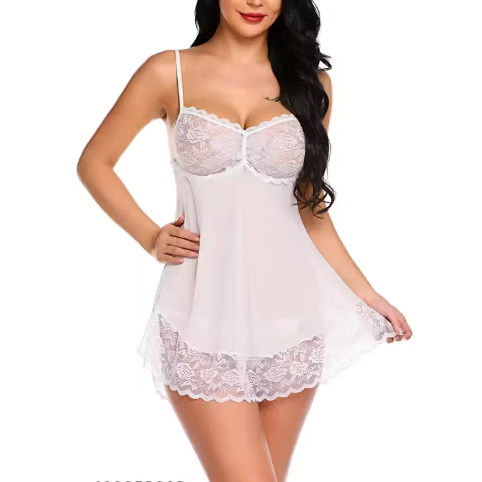 Women Babydoll Lingerie with Panty/g-String | white |Size-36A